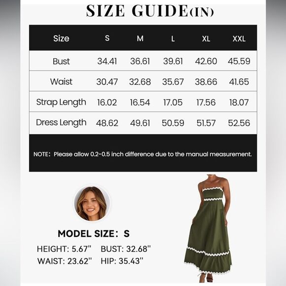 Olive Green Maxi Dress with White Trim - Picture 14 of 14